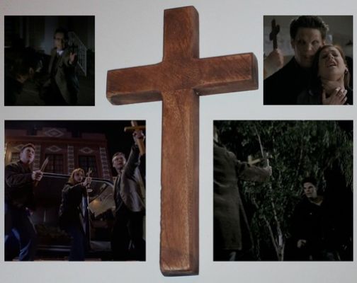 Buffy the Vampire Slayer original screen used TV prop small wood cross COA Angel