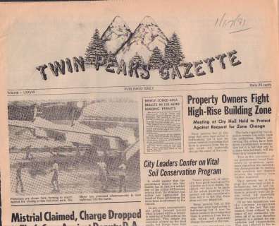 Twin Peaks Prop newspaper | Piece of the Past