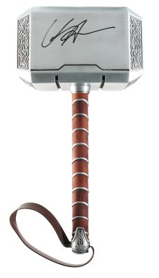 Thor Mjolnir Heavy Metal & Leather Prop Replica Hammer Signed by Chris Hemsworth | SWAU