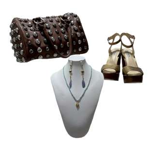 Lot #180 – Hustlers Annabelle Lili Reinhart Screen Worn Necklace Earrings Purse & Shoes Ch 13a Sc 129-130