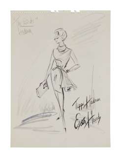 Tippi Hedren | Alfred Hitchcock "The Birds" Edith Head Costume Illustration | Julien’s