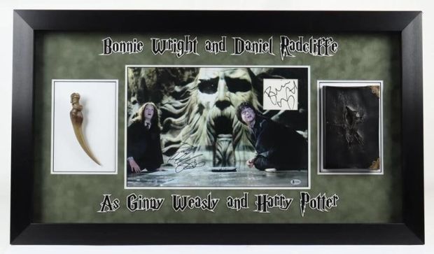 Lot 284 - Daniel Radcliffe Bonnie Wright Signed photo Framed JSA COA Harry Potter w/ Prop | Activity Auctions