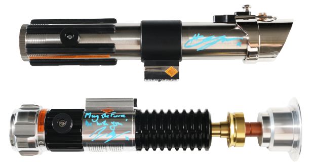 Anakin Skywalker & Obi-Wan from Star Wars: Revenge of the Sith 2pc Set of Galaxy’s Edge Prop Replica Lightsabers (Official Pix / JSA) Signed by Hayden Christensen & Ewan McGregor with MTFBWY Quote | SWAU