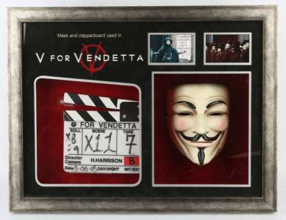 Lot 3117 - V For Vendetta (2005) ‘V‘ Mask and Production used clapperboard from the film starring Hugo Weaving…