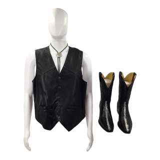 Lot #93: Heels Wild Bill Hancock (Chris Bauer) Screen Worn Center Stripe Boots, Leather Vest & Bolo Tie Ch Multiple Sc Multiple Ep 204