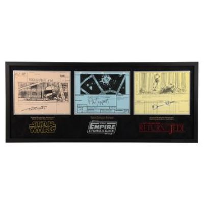 STAR WARS: ORIGINAL TRILOGY - Original Production Triple Storyboard Display Autographed by Robert Watts, Phil Tippett and Dennis Muren