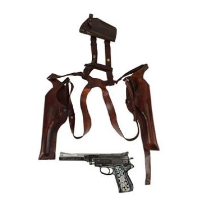 Hitman’s Wife’s Bodyguard (2021 | Aristotle Papadopoulos (Antonio Banderas) Stunt Pistol and Holsters | Propstore (Buy Now)