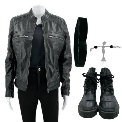 Lot 110: Mercy Jaq Screen Worn Stunt Double Jacket, Shirt, Jeans, Belt, Earrings & Boots Ch 2 Sc Multiple | VIP Fan Auctions