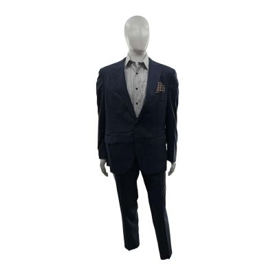 Lot 37: Crime 101 Phil Screen Worn 2pc Suit, Button-Up Shirt & Pocket Square Ch 2 Sc 65 | VIP Fan Auctions