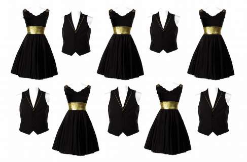 Lot 713 - (5) black and gold Sectionals performance costumes.