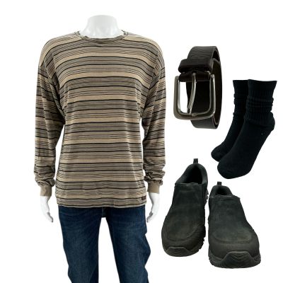 Lot 21: The Drama Mike Screen Worn Shirt, Pants, Belt, Socks & Shoes Ch 1 Sc Multiple | VIP Fan Auctions