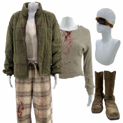 Lot 16: Onslaught Celeste Cross Screen Worn Stunt Double Jacket, Thermal, Undershirt, PJ Pants, Bandana & Boots Ch 1c Sc Multiple | VIP Fan Auctions