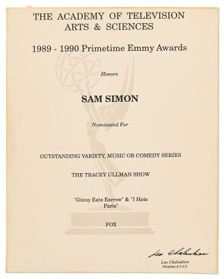 Emmy Nomination for ’’The Tracey Ullman Show’’ Given to Sam Simon in 1990 -- From the Sam Simon Estate | Nate Sanders