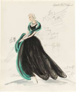 Vertigo (Paramount, 1958), Kim Novak "Madeleine Elster / Judy Barton" Costume Sketch of Black Evening Gown by Edith Head.
