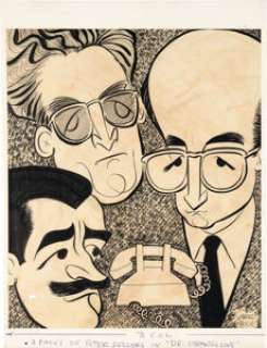 Collection of (5) Original L.A. Herald Examiner Artworks by Gerald Price including for Dr. Strangelove, Lawrence of Arabia and Mutiny on the Bounty (ca. 1962-1964).