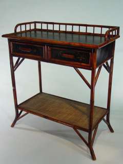 Lot 372 - Large Asian Black Lacquer Tiger Bamboo Console Table with 2 Drawers