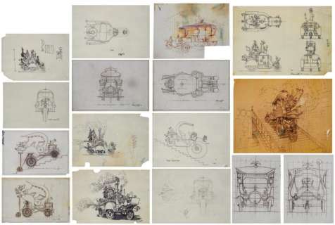 Collection of (16) Wonkamobile Concept Drawings. | Van Eaton Galleries