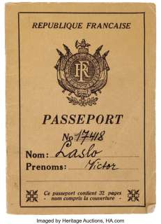 Paul Henreid "Victor Lazlo" prop passport from Casablanca. ...