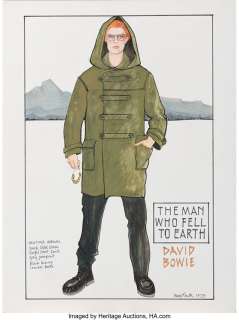 David Bowie "Thomas Newton" costume sketch by May Routh for The Man Who Fell to Earth....