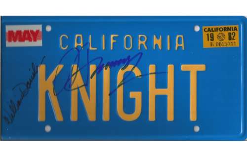 Knight Rider prop metal license tag from a Knight Rider car hand signed by actor William Daniels who | Piece of the Past