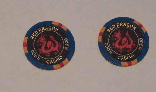 Rush Hour 2 Lot of 2 Screen Used Red Dragon Casino Poker Chips | Piece of the Past