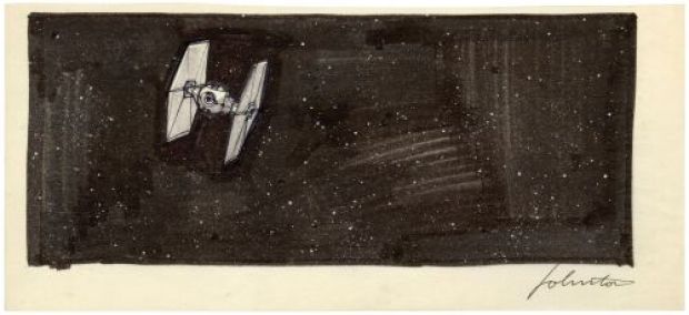 STAR WARS: A NEW HOPE (1977) - Lot #356 : Hand-Drawn Joe Johnston TIE Fighter Storyboard