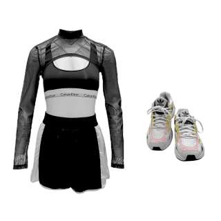 Bottoms Brittany’s Kaia Gerber Bra Top, Long Sleeve Shirt, Elastic Waist Shorts & Lace-Up, Athletic Shoes | VIP Fan Auctions
