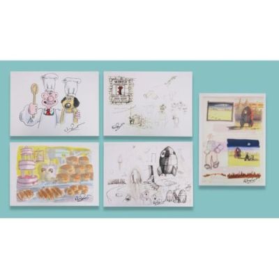 Wallace & Gromit: a Grand Day Out (1989)/Wallace & Gromit: the Wrong Trousers (1993)/Wallace & Gromit: a Matter of Loaf And Death (2008) | . Set of Five Matte-Printed Pages of Concept Artwork Signed by Nick Park | Propstore
