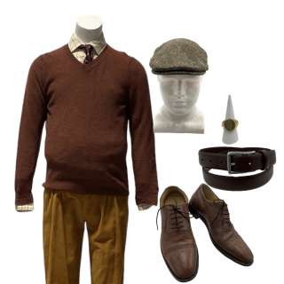 Men Geoffrey Rory Kinnear Screen Worn Sweater, Button-Up Shirt, Pants, Socks, Belly, Hat, Tie, Dress Shoes, Belt & Ring | VIP Fan Auctions