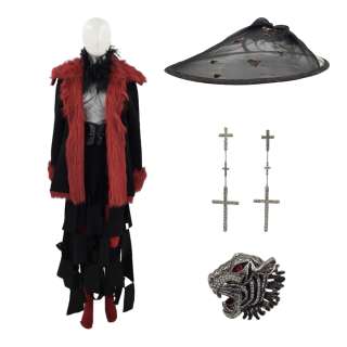 Saltburn Pamela (Carey Mulligan) Production Worn Waist Belt, Earrings, Coat, Deconstructed Skirt, Lion Ring, Blouse, Tights & Hat Ch 5 Sc 190pt1 (Deleted Scene)