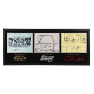 Star Wars: Original Trilogy | Original Production Triple Storyboard Display Autographed by Robert Watts, Phil Tippett and Dennis Muren | Propstore (Buy Now)