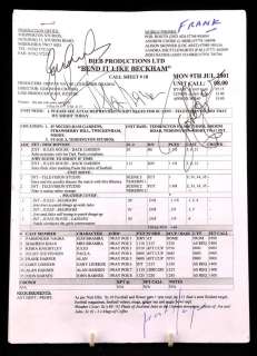 Bend It Like Beckham (2002) Frank Harpers Autographed Production Call Sheets, one of which is… | Ewbank’s