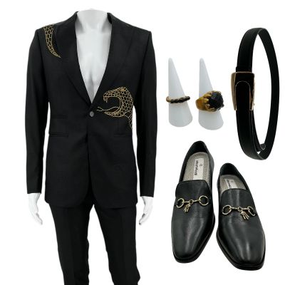 Lot 174: The Wrecking Crew Nakamura Screen Worn Blazer, Trouser, Belt, (2) Rings & Shoes Ch 3 Sc 12 | VIP Fan Auctions