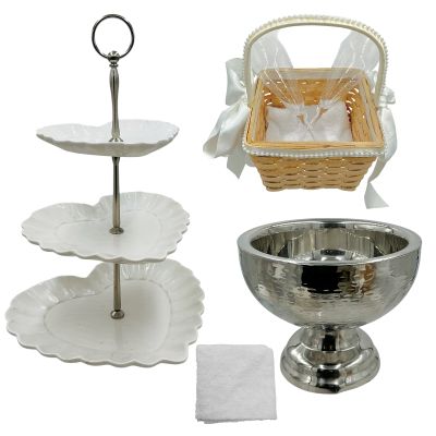 Lot 90: Relationship Goals Brenda Phelps Screen Used Basket, Large Bowl, Plate Tower & Champagne Glass | VIP Fan Auctions