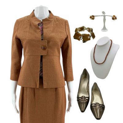 Lot 248: The Help Hilly Holbrook (Bryce Dallas Howard) Screen Worn Deleted Scene Skirt Suit, Blouse, Hose, Necklace, Earrings, Bracelet & Heels Ch 10 Sc 131 | VIP Fan Auctions