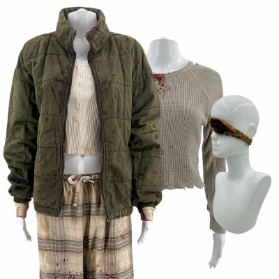 Lot 109: Onslaught Celeste Cross Screen Worn Photo Double Jacket, Thermal, Undershirt, PJ Pants & Bandana | VIP Fan Auctions