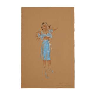 Lot 35 - Gene Tierney "Ellen Berent" Costume Sketch Designed by Kay Nelson and Drawn by Paula Giokaris for Leave Her to Heaven.