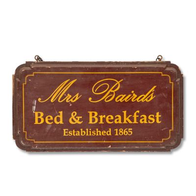 Lot 4 - A painted pine double sided sign for ’Mrs Baird’s Bed & Breakfast’ Season 1, Episode 1, ’Sassenach’ | Bonhams