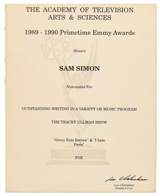 Emmy Nomination for ’’The Tracey Ullman Show’’ Given to Sam Simon in 1990 -- From the Sam Simon Estate | Nate Sanders