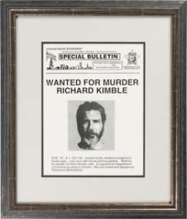 The Fugitive Screen-Used Richard Kimble Wanted Poster Prop (Warner Bros., 1993)....