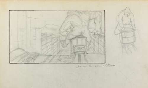 Willis O‘Brien Pencil Artwork of Joe Riding a Cable Car for Mighty Joe Young (RKO, 1949).