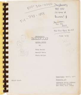Animal House (Universal, 1978), Doug Kenney‘s Personal Third Draft Screenplay with Numerous Notations, Markings, and Caricatures in His Hand.