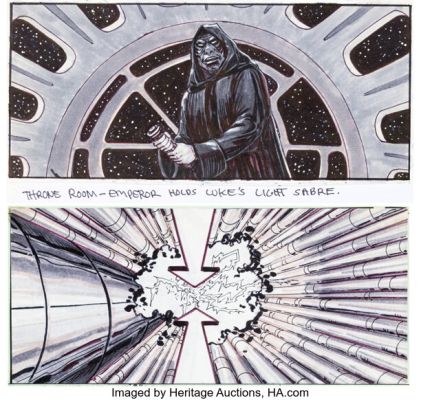 Star Wars: Return of the Jedi Emperor Palpatine Storyboard Original Art by David Russell Group of 2 (Lucasfilm Ltd., 1983). (Total: 2 Items) | Heritage