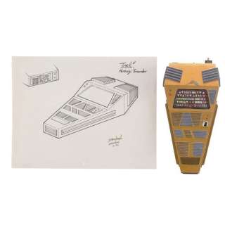 STAR TREK: THE NEXT GENERATION (1987-1994) - Lot 379 - Light-Up Ferengi Tricorder with Rick Sternbach‘s Original Hand-Drawn Concept Sketch