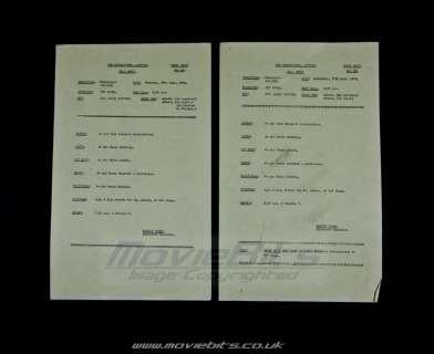 Moonraker | Moonraker - Production Used Call Sheet | Movie Bits