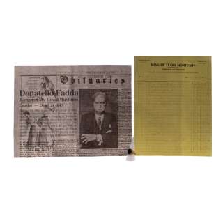 Fargo Screen Used Donatello’s Ring Obituary & Mortuary Invoice Multiple Episodes | VIP Fan Auctions