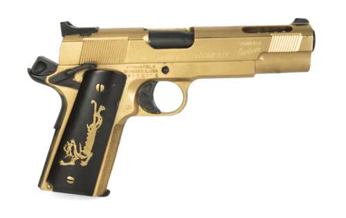 Lot 614 - NICOLAS CAGE "CASTOR TROY" SPRINGFIELD M1911 GOLD STUNT PISTOL FROM FACE/OFF