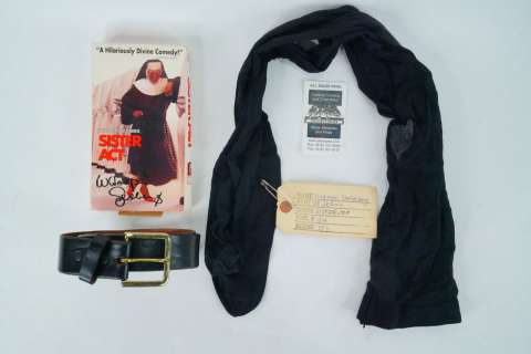 Lot 94 - Whoopi Goldberg "Sister Act" Tights, Belt, Signed VHS Cover