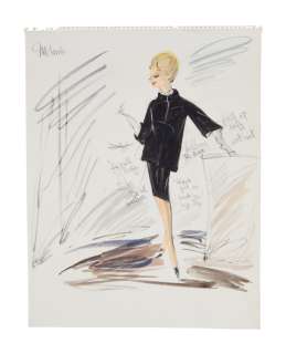 Tippi Hedren | Alfred Hitchcock "The Birds" Edith Head Black Suit Costume Illustration | Julien’s
