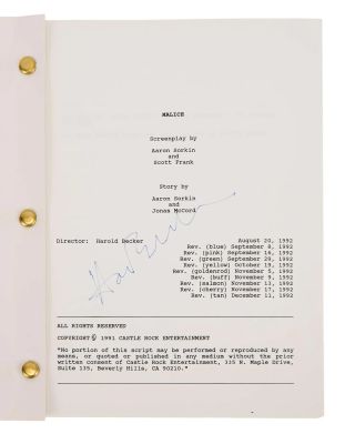 Malice - Lot #337 - Production Scripts, Including One Signed by Director
